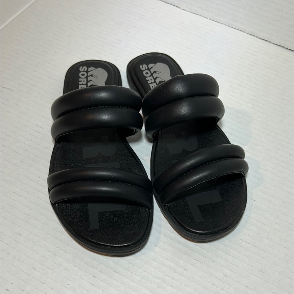 Sorel Black Puffy Strap Slide Sandals Women’s Size 6 NWOT